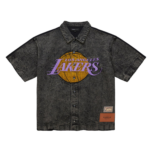 Lakers M&N x Purple Mesh Button Up
